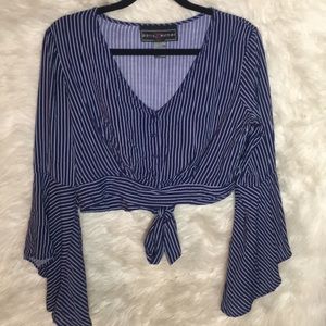 Blue stripe crop top with flare sleeves